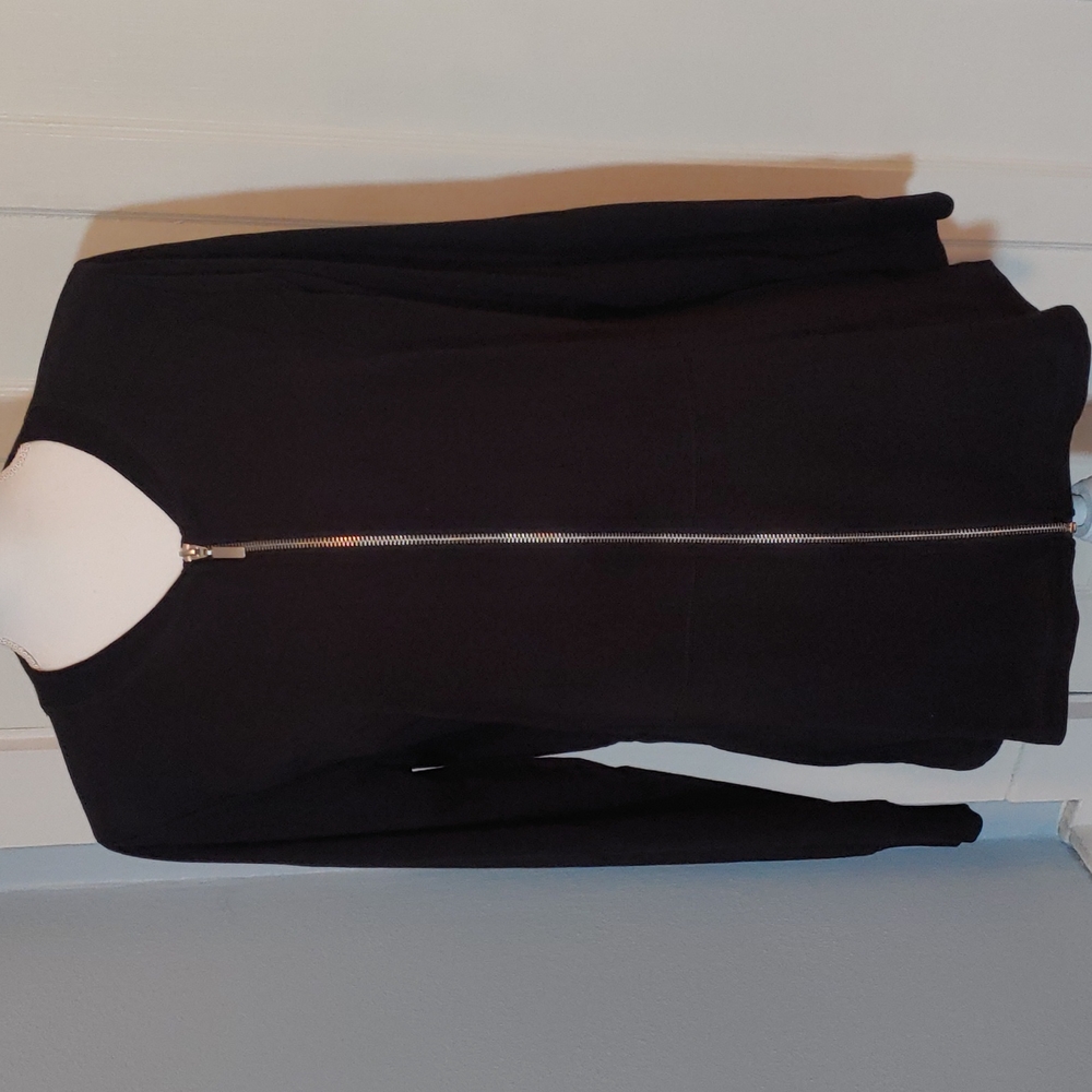 Denim & Co black long-sleeve zip front cotton blend jacket
